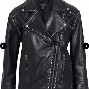 Muubaa Black Leather Jacket with Stud Accents
